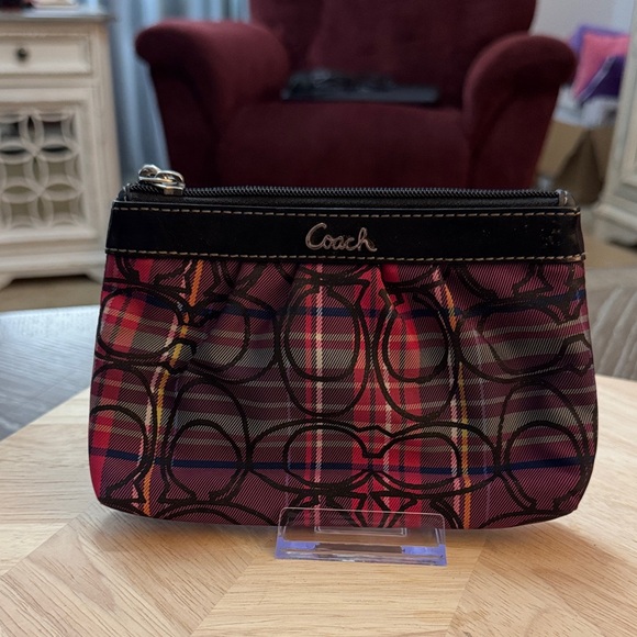 Coach Handbags - Coach Signature Plaid Wristlet - Red and Black